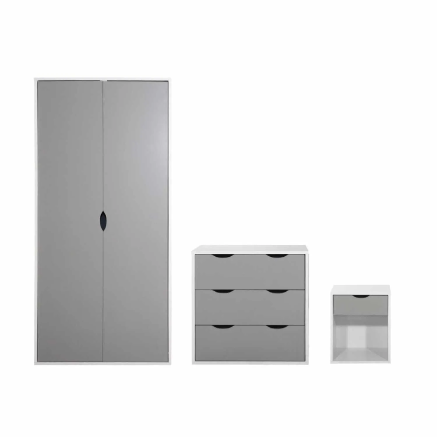 Grey White 3 Drawer Chest Double Wardrobe 1 Drawer Bedside Table 3 Piece Bedroom Set