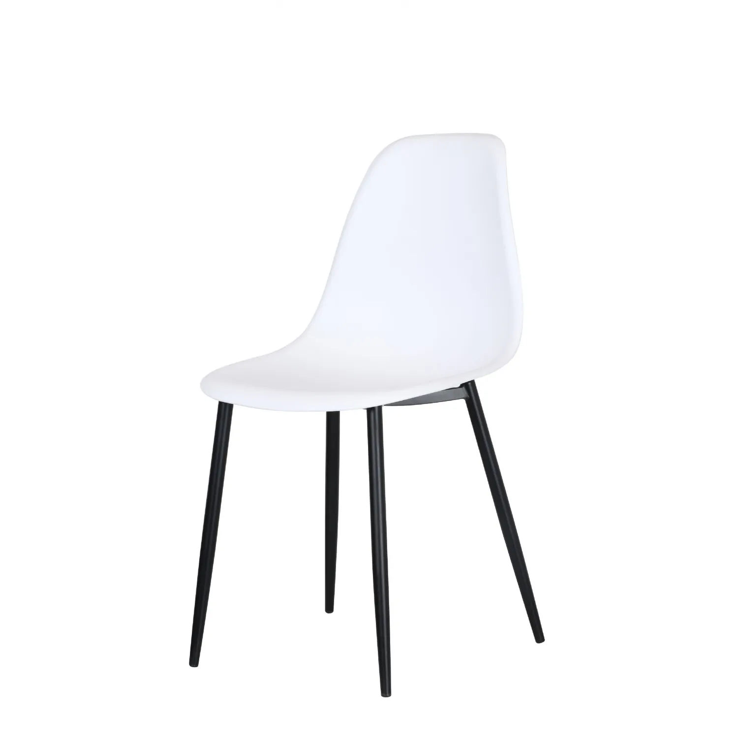 White Curved Dining Chair with Black Metal Tapering Legs