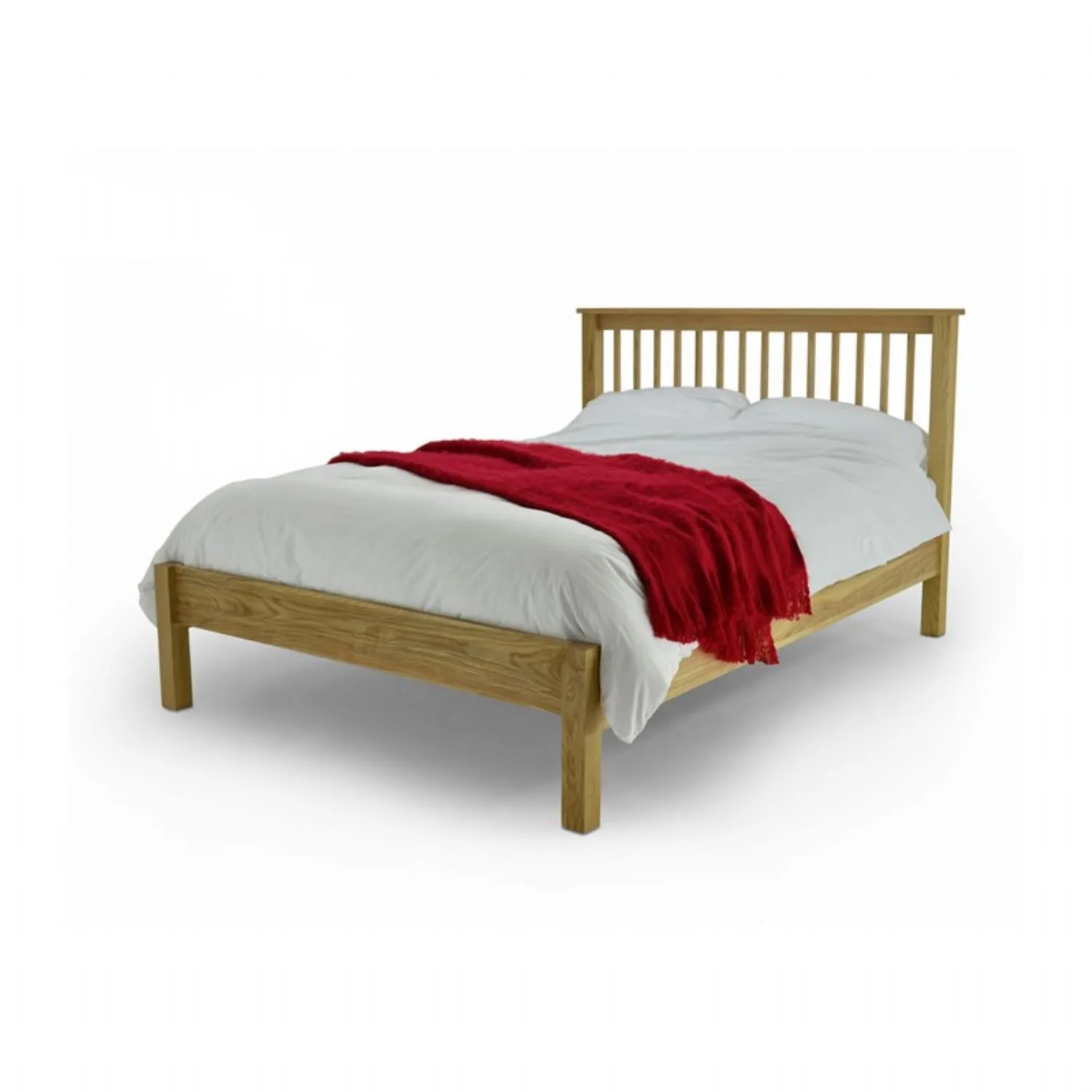 Solid Oak Bed with Slatted Headboard and Low End 4ft 6