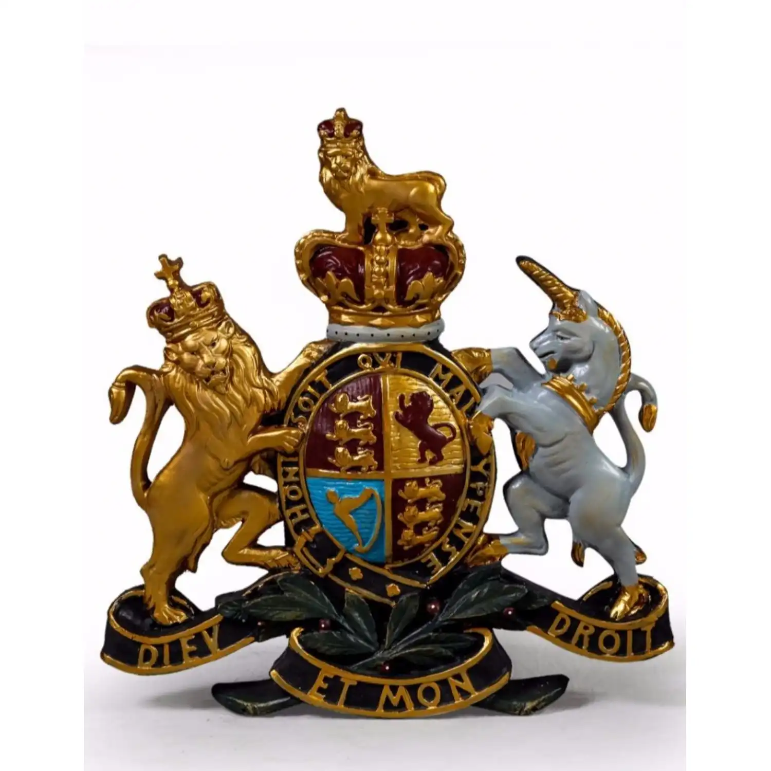 Large Coloured UK British Coat Of Arms Wall Plaque