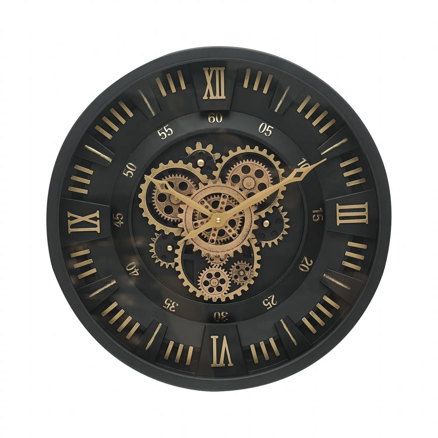 Black and Gold Round Open Gears Wall Clock