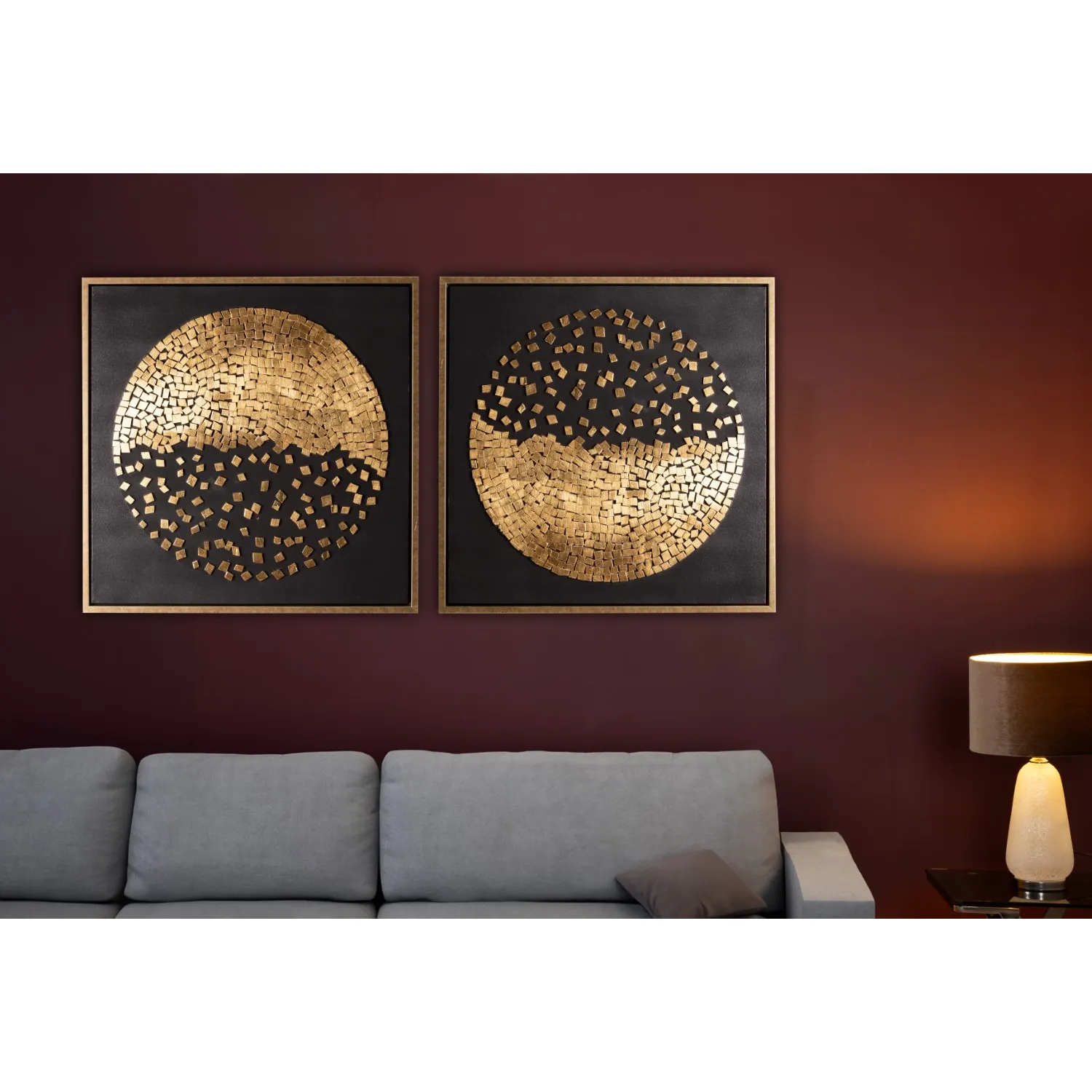 Dark Grey And Gold Framed Abstract Canvas Wall Art