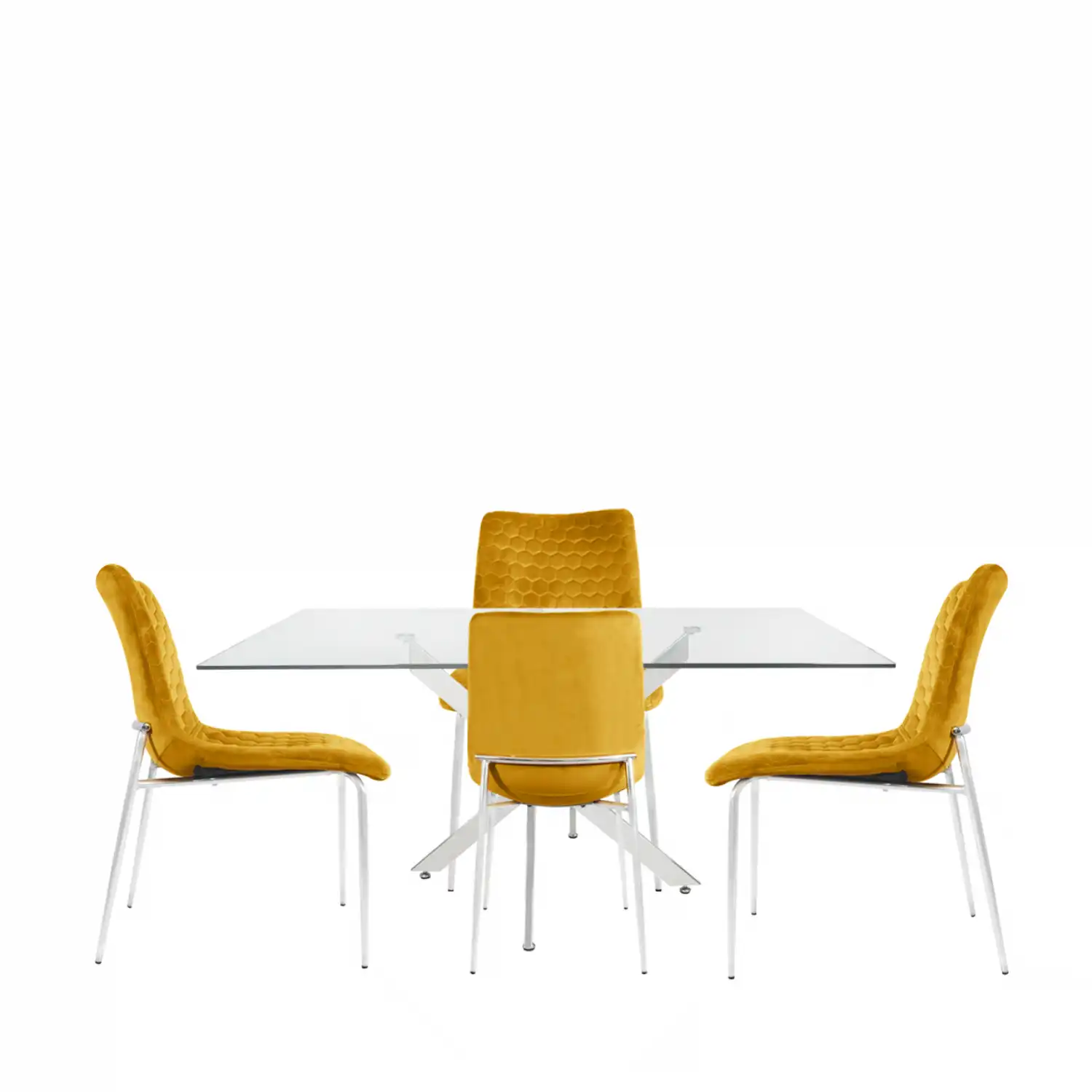 160cm Rectangular Dining Table And 4 Mustard Chairs