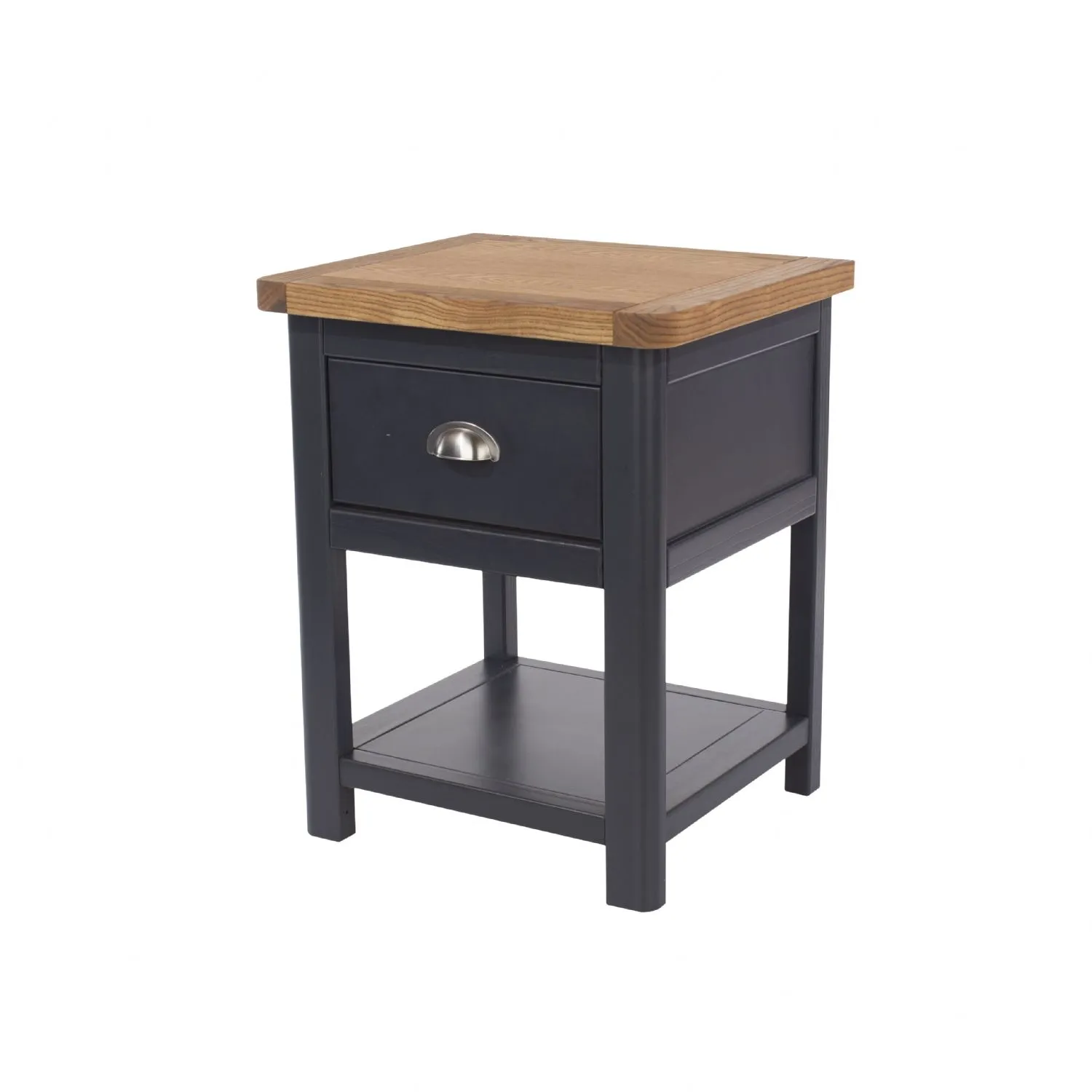 Blue 1 Drawer Bedside Cabinet with Shelf Antique Wax Oak Top