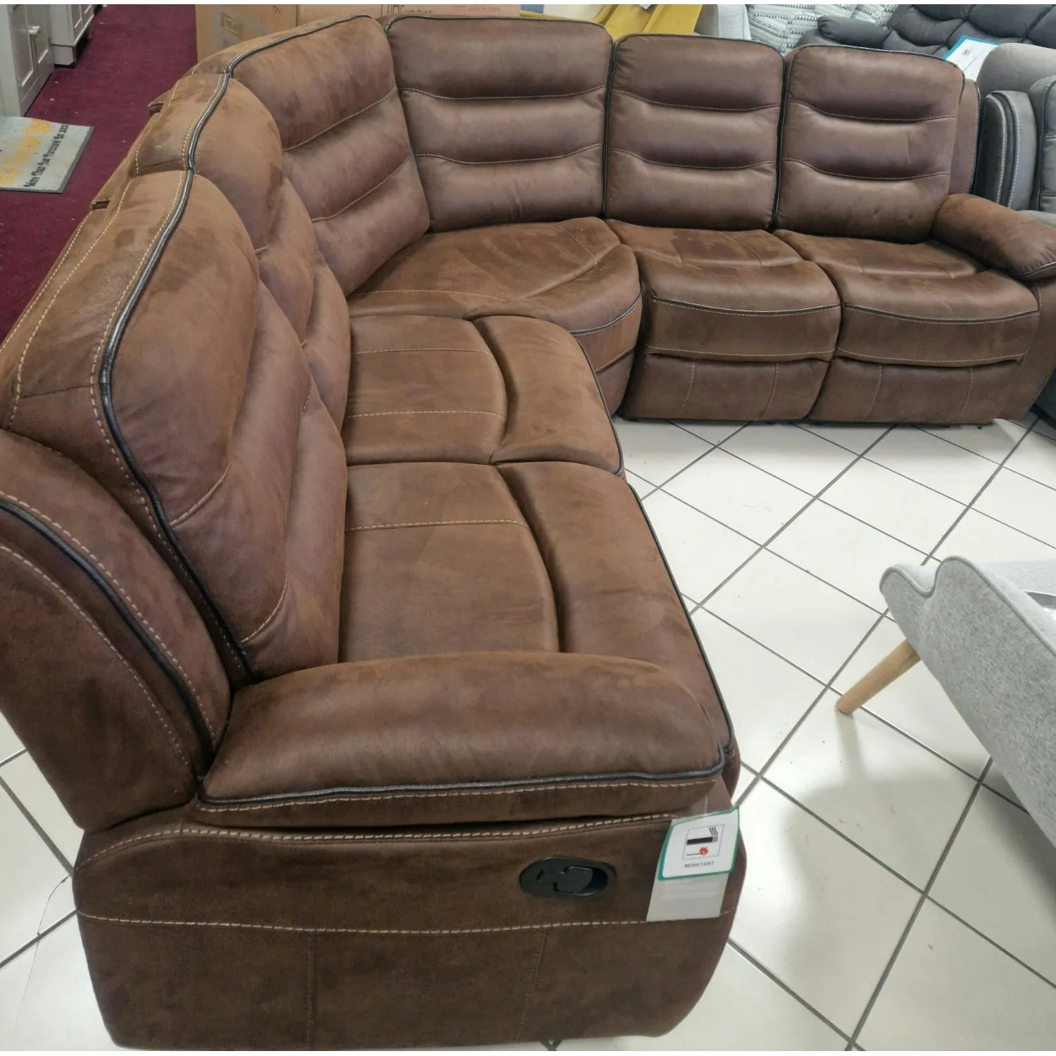 Brown Soft Fabric Corner Suite with Manual Recliner