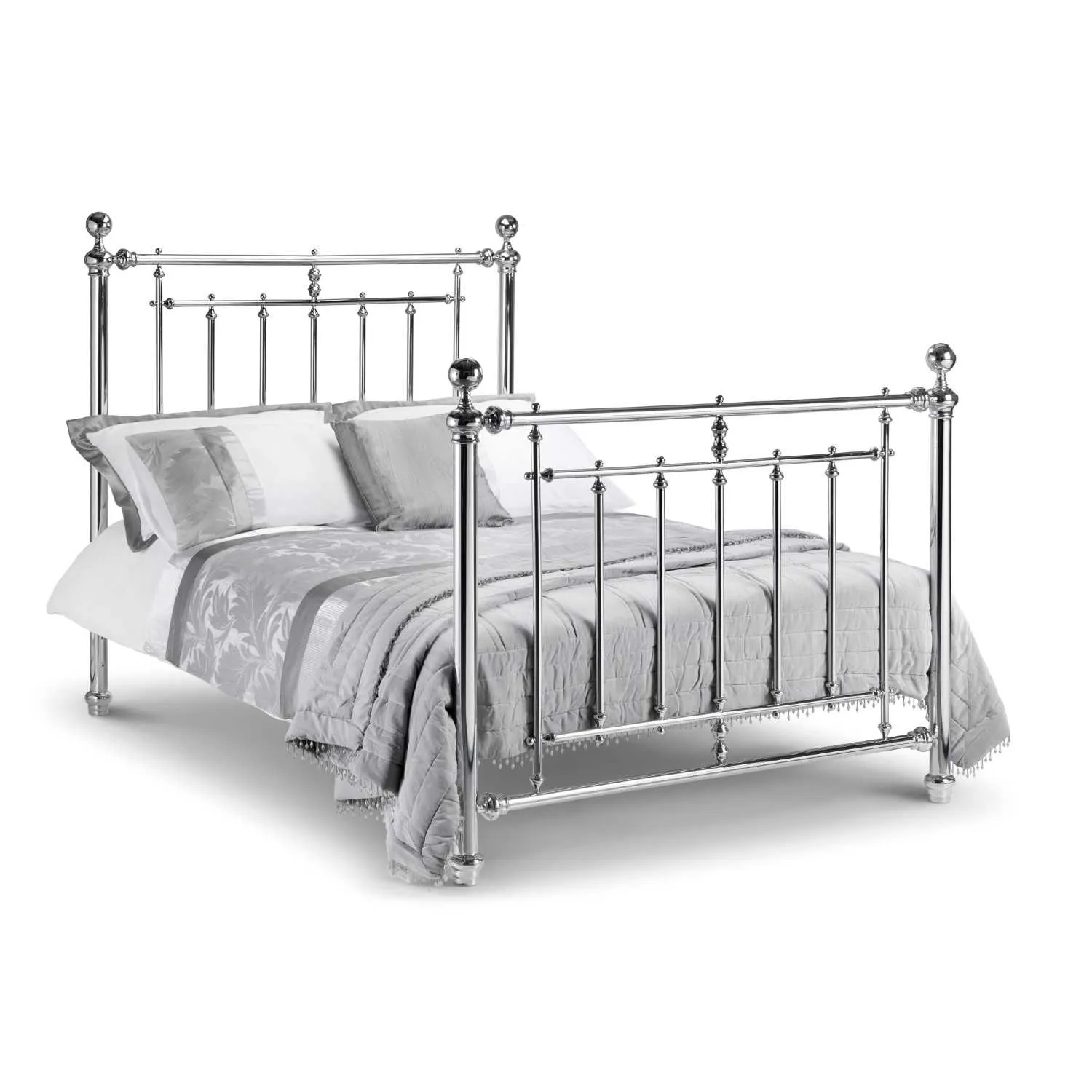 Chrome Plated Finish Metal Bed Frame 150cm 5ft King Size High Foot End Traditional