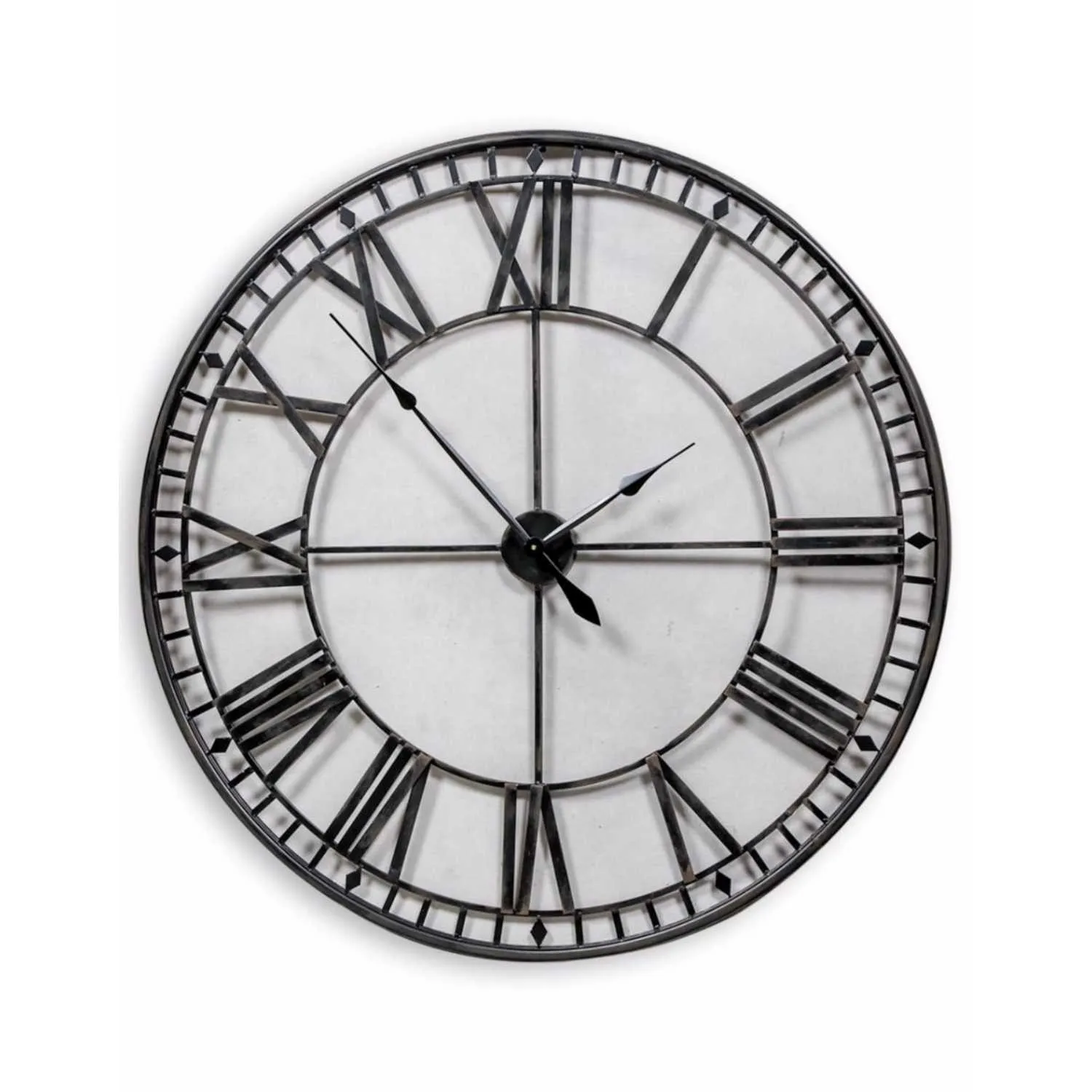 Large Black Round Metal Skeleton Wall Clock 120cm Diameter