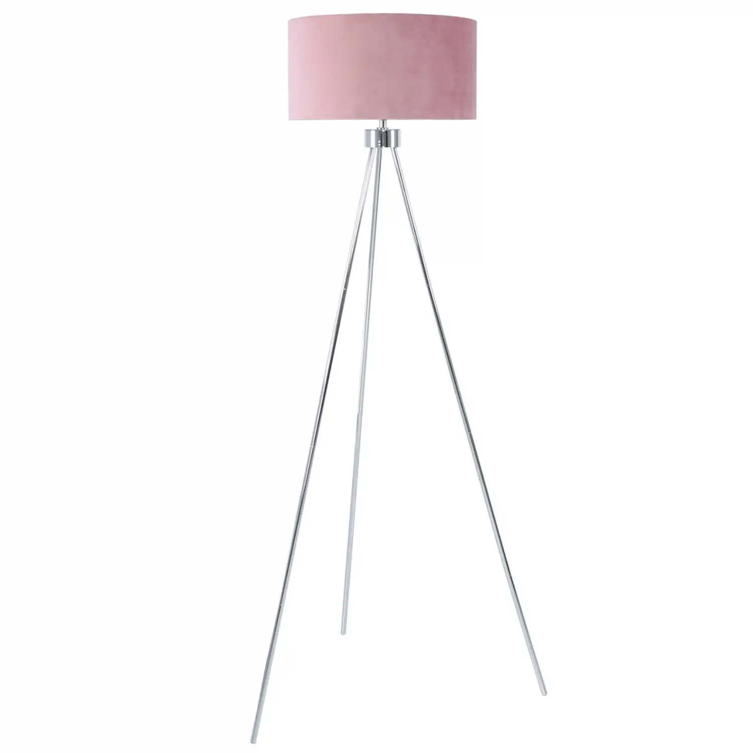 Large 159cm Chrome Tripod Floor Lamp Pink Velvet Shade