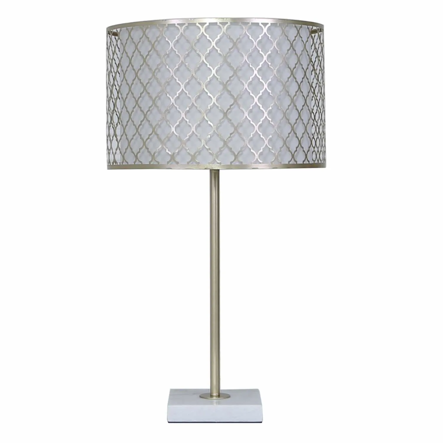 Medium Gold Metal And Marble Table Lamp With Moroccan Glass Mesh Shade