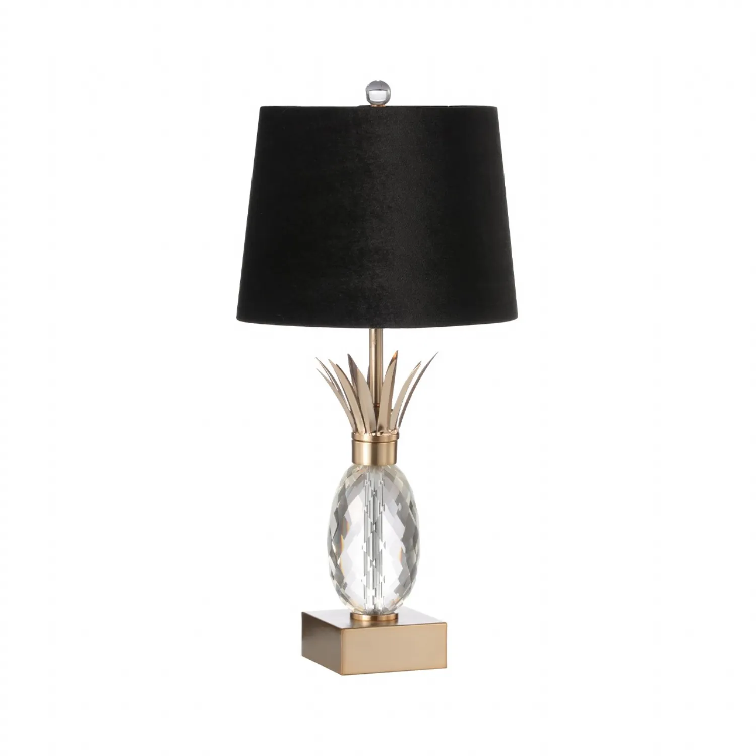 64. 1cm Champagne Metal Table Lamp With Pineapple Glass And Black Velvet Shade