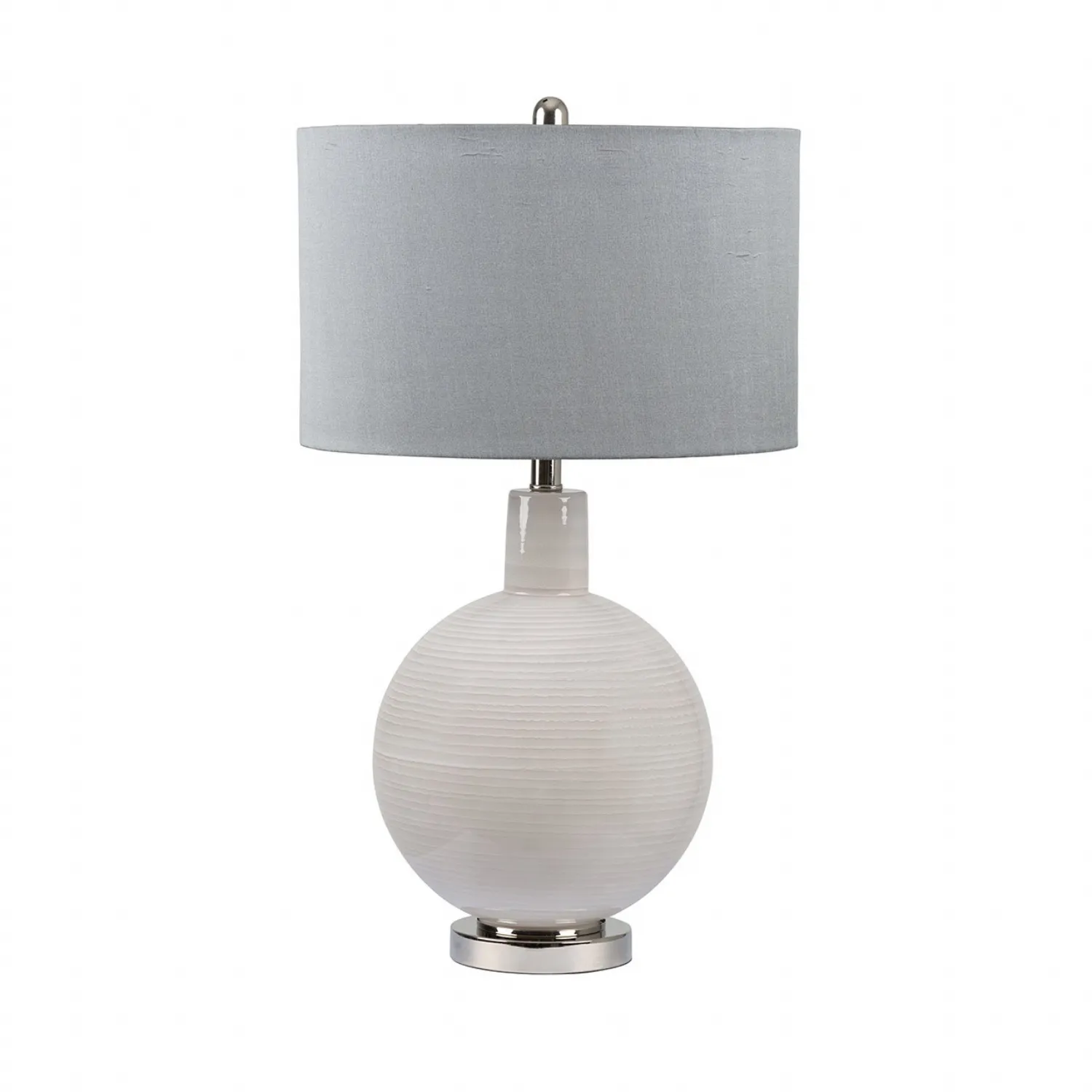 72cm Grey Stripe Table Lamp With Grey Faux Silk Shade