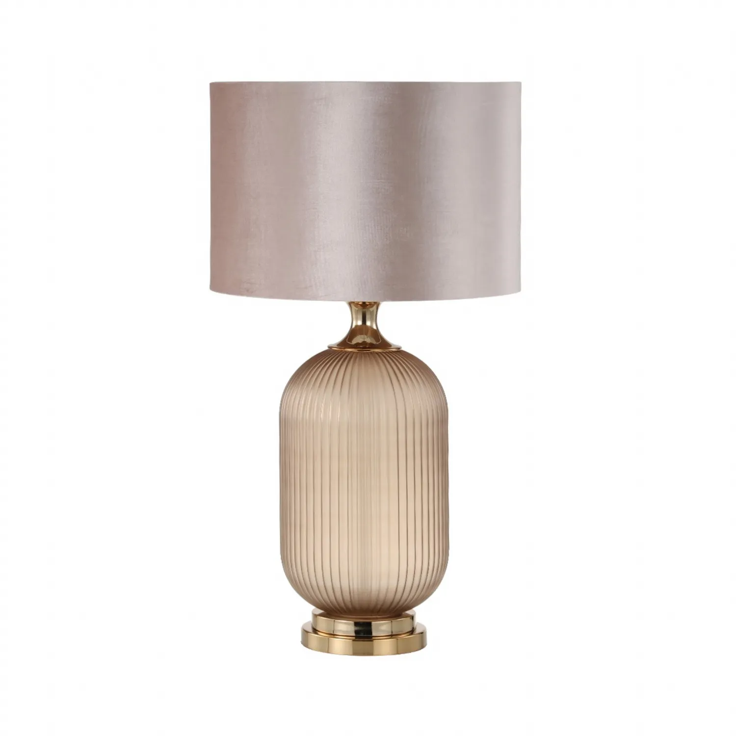 77. 5cm Brown Pleated Glass Table Lamp With Champagne Velvet Shade