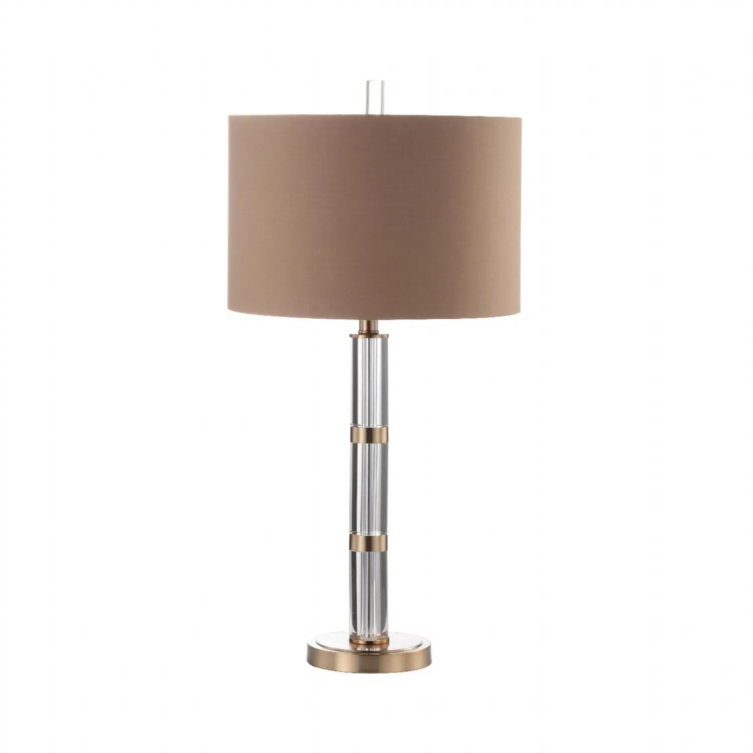 75cm Clear And Champagne Gold Table Lamp With Dark Taupe Faux Silk Shade