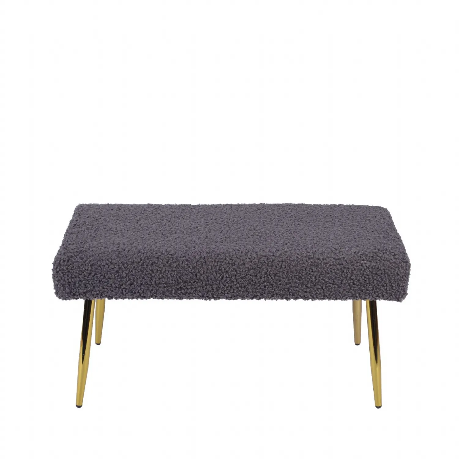 Charcoal Grey Boucle Bench With Gold Legs