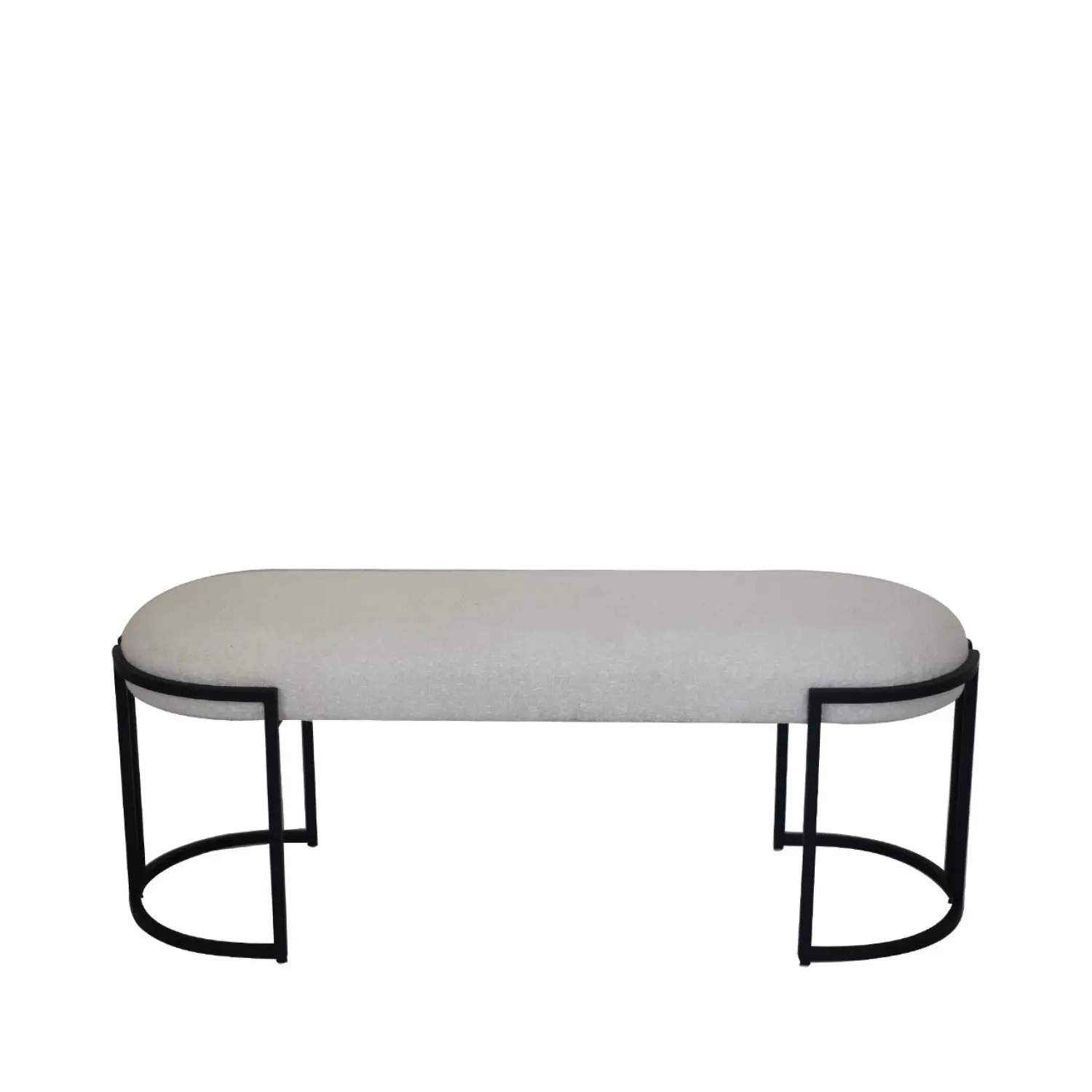 White Boucle Bench With Black Legs