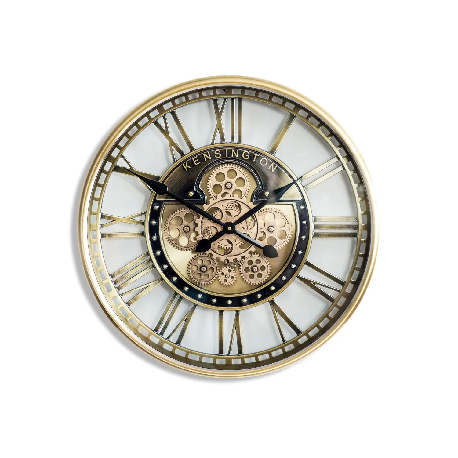 Brushed Antique Gold Round Open Gears Wall Clock