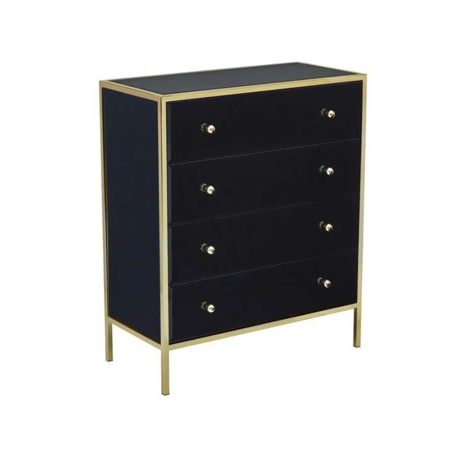 Fenton Black And Gold Glass 4 Drawer Chest