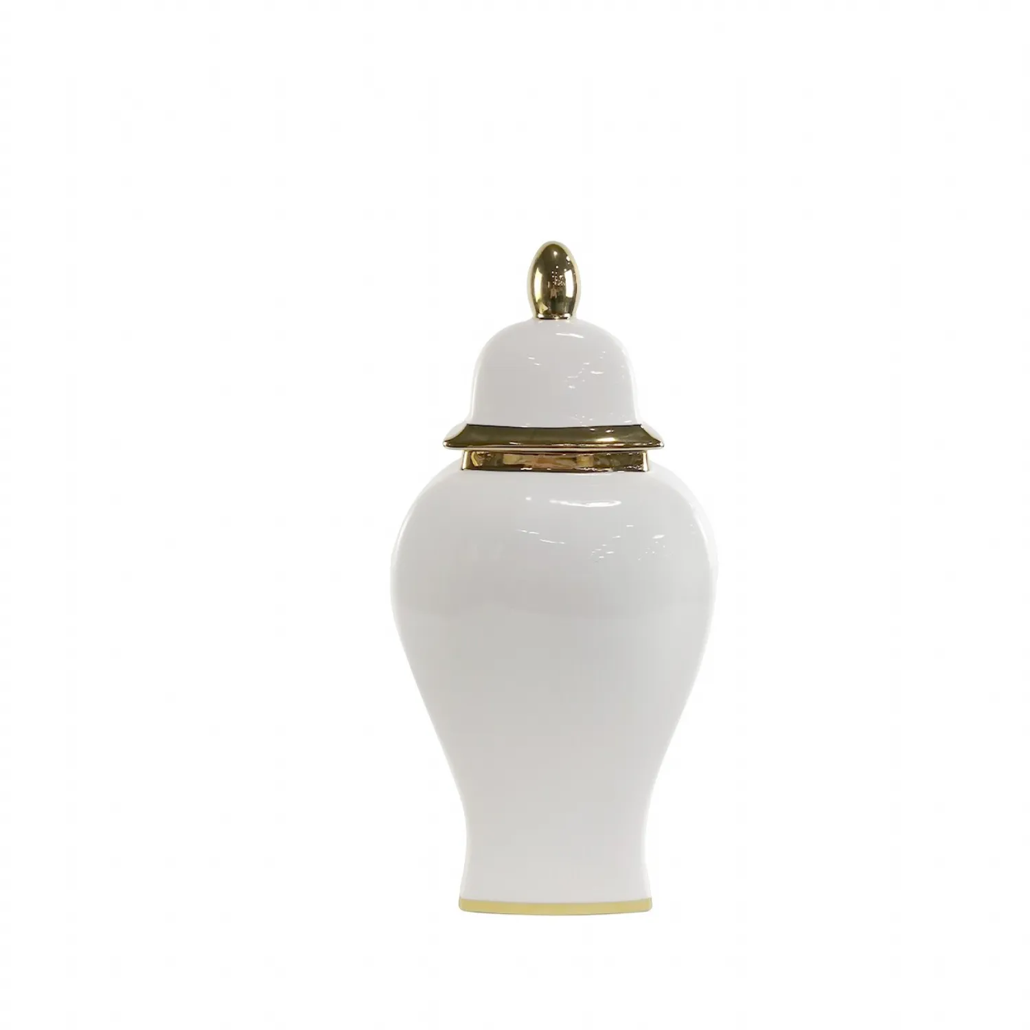 42. 6cm White With Gold Lid Ginger Jar