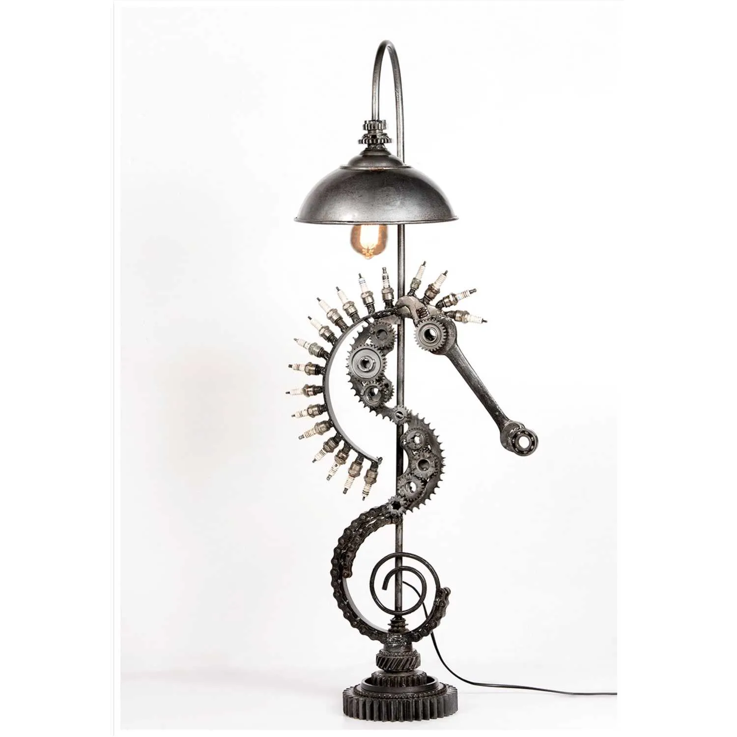Upcycled Lighting And Furniture Art Deco Metal Steampunk Sea Horse Floor Lamp 112cm Tall