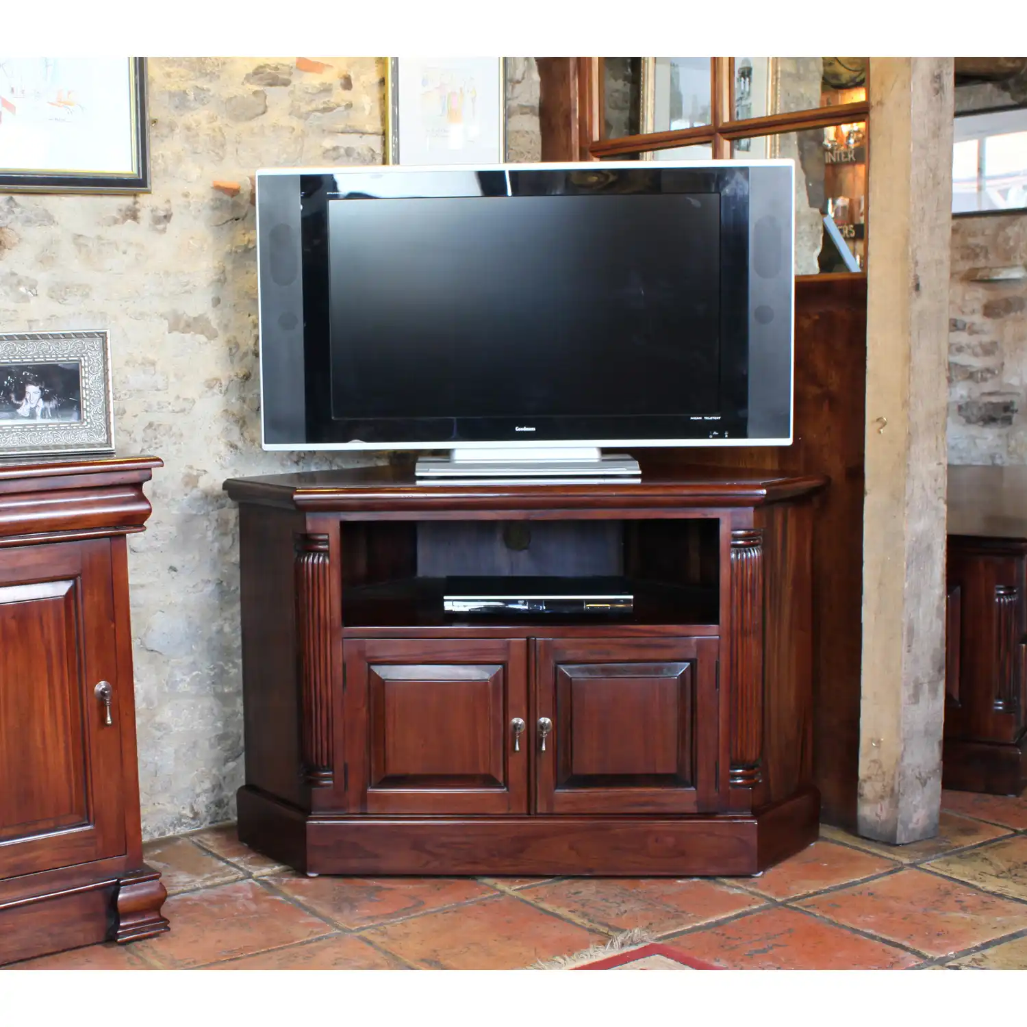 Mahogany Corner TV Cabinet Dark Wood Finish
