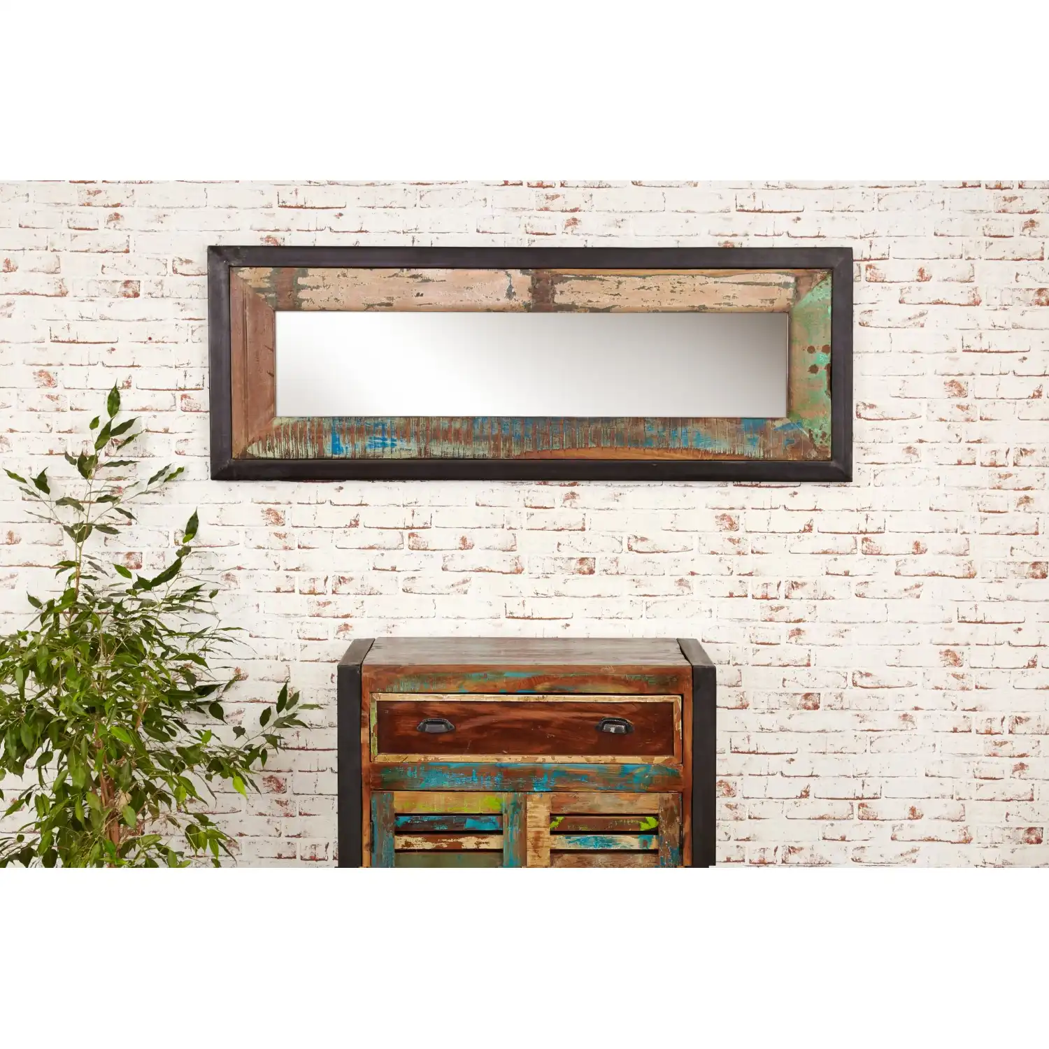 Large Rustic Painted Wall Mirror Reclaimed Rectangular