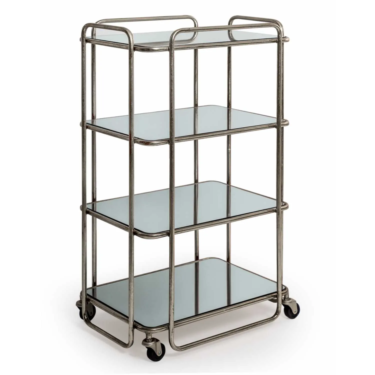 Silver Metal Drinks Trolley with Mirrored Shelves