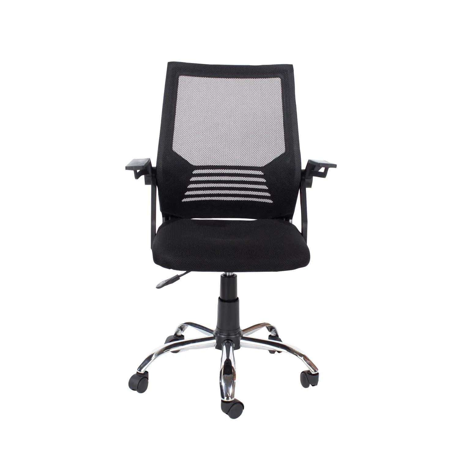 Loft Home Office Armed Chair, Black Mesh Back, Black Fabric Seat And Chrome Base