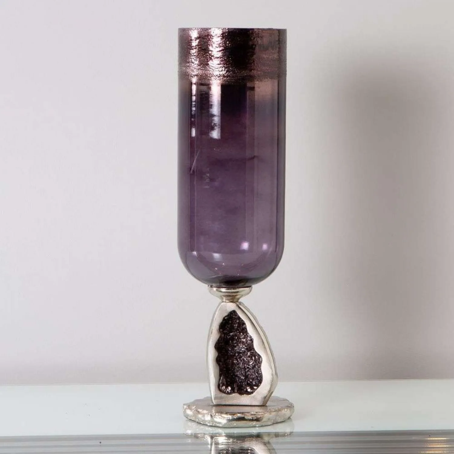 Mint Homeware Purple Glass Vase With Aluminium Base Large