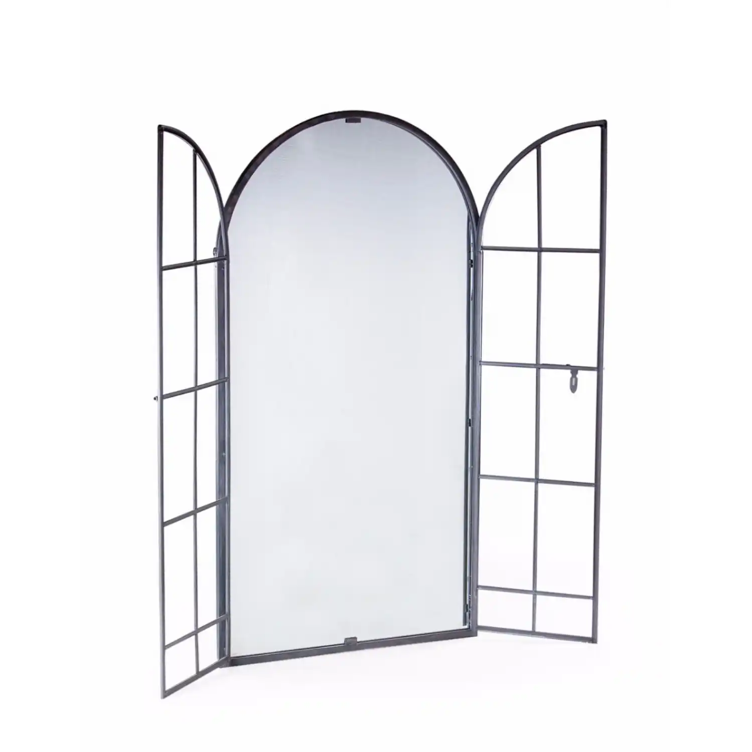 Tall Grey Rustic Metal Arched Window Wall Mirror