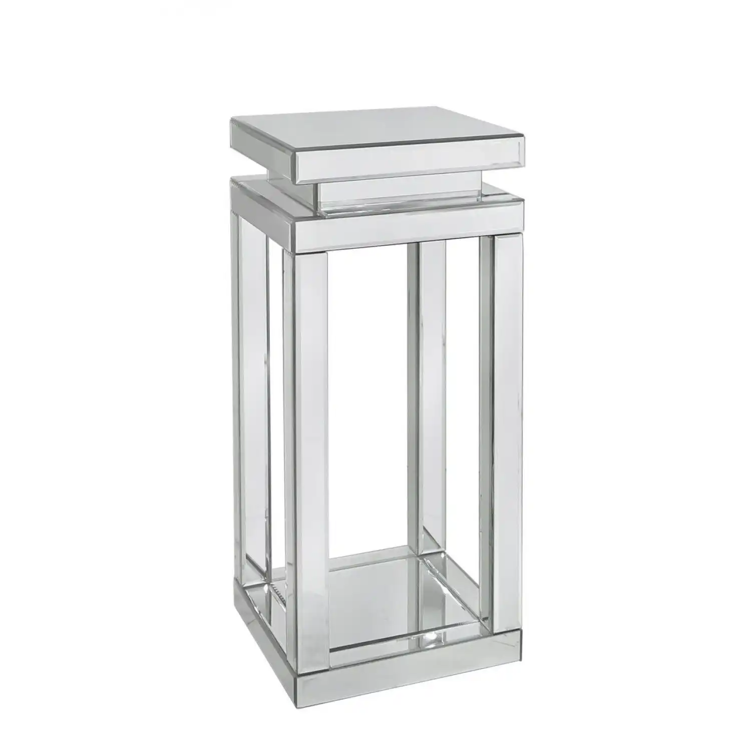 Mirrored Glass Pillar Bedside Table