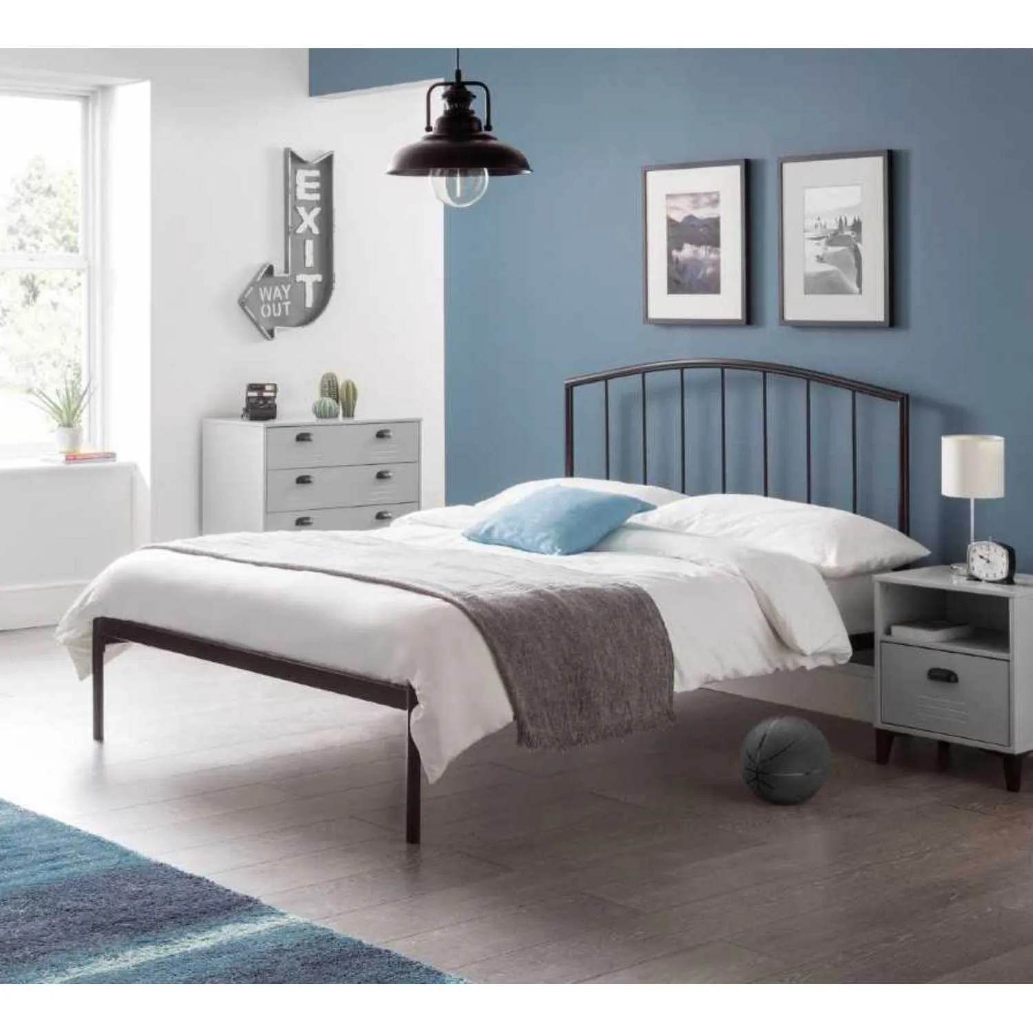 Anthracite Grey Modern Metal Arched Bedstead 135cm Double 4ft6in