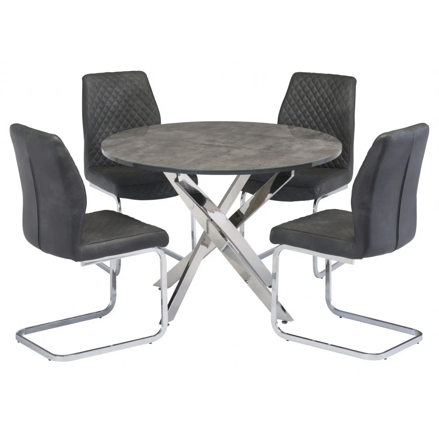 Grey Ceramic Top Round Dining Table and 4 Dining Chairs Set