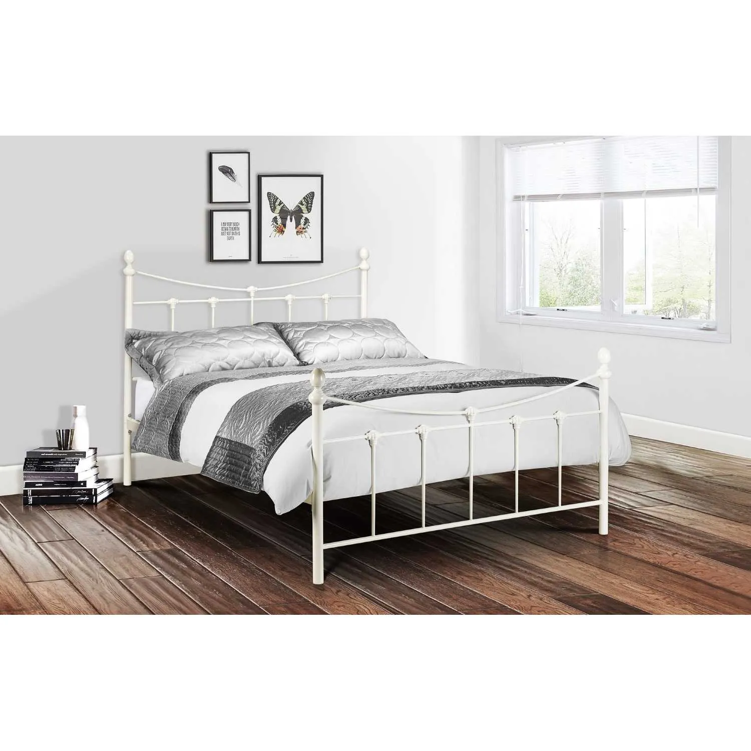 Stone White Painted Traditional Metal Steel 135cm Double 4ft6in Bedstead