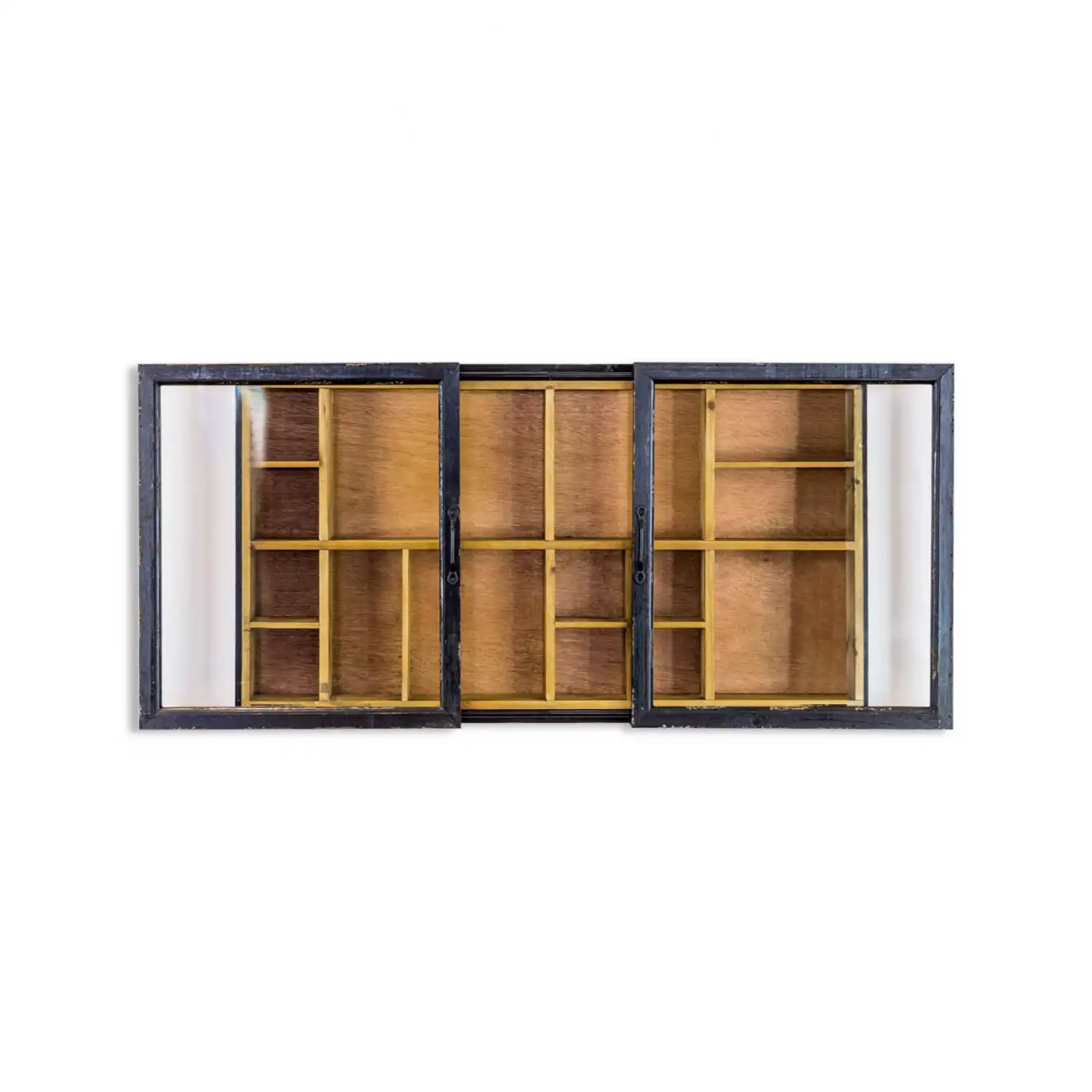 Black Wooden Sliding Glass Wall Cabinet