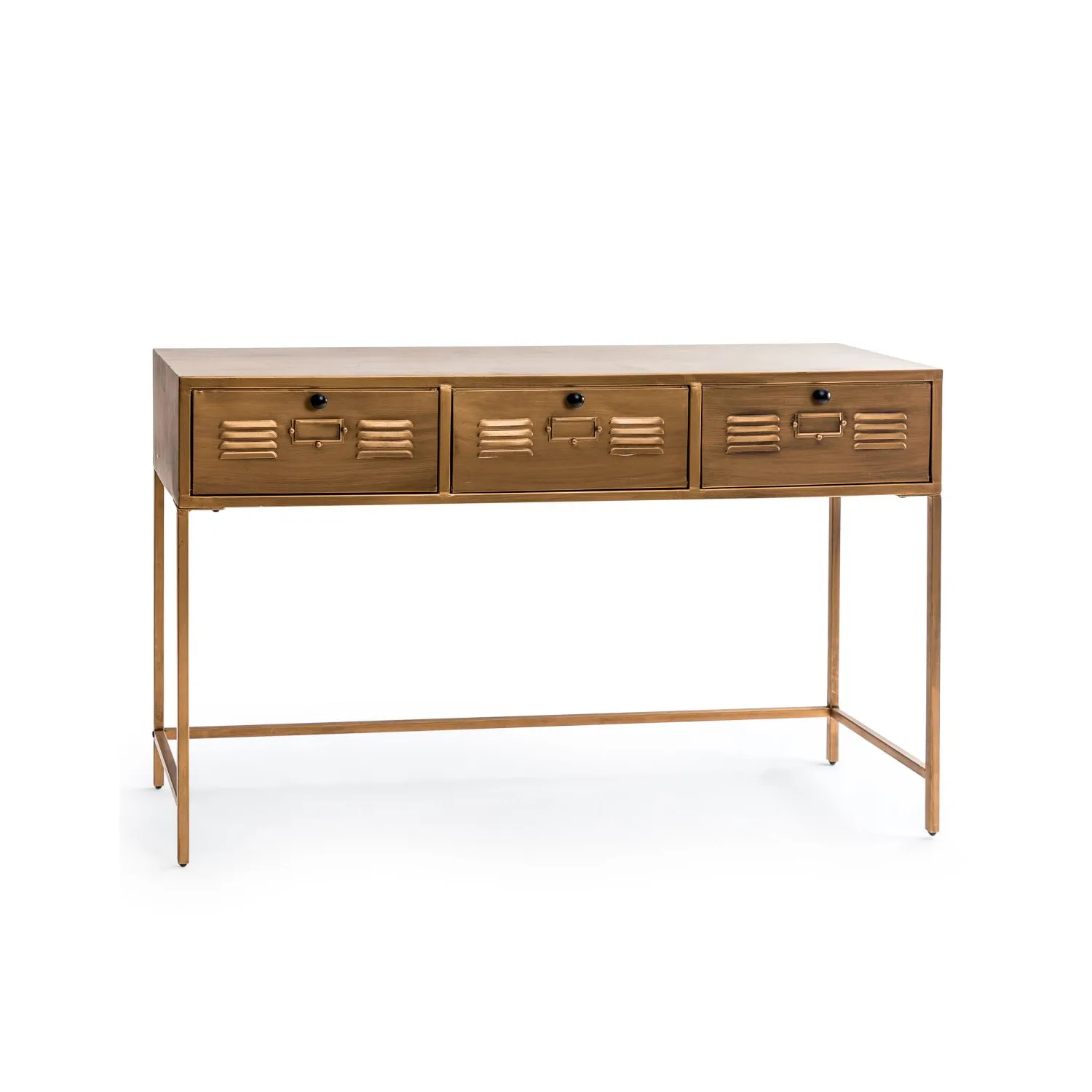 Brushed Antique Gold Metal 3 Drawer Console Table