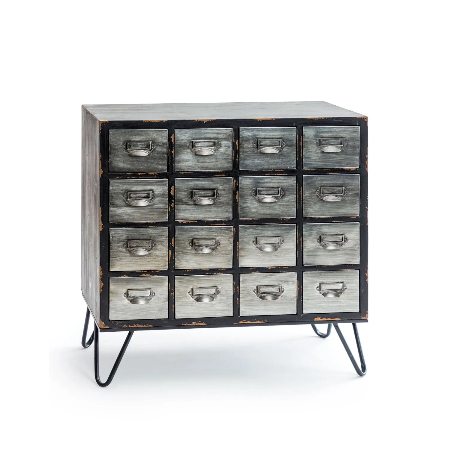 Brushed Steel Multi Drawer Apothecary Cabinet Hairpin Legs