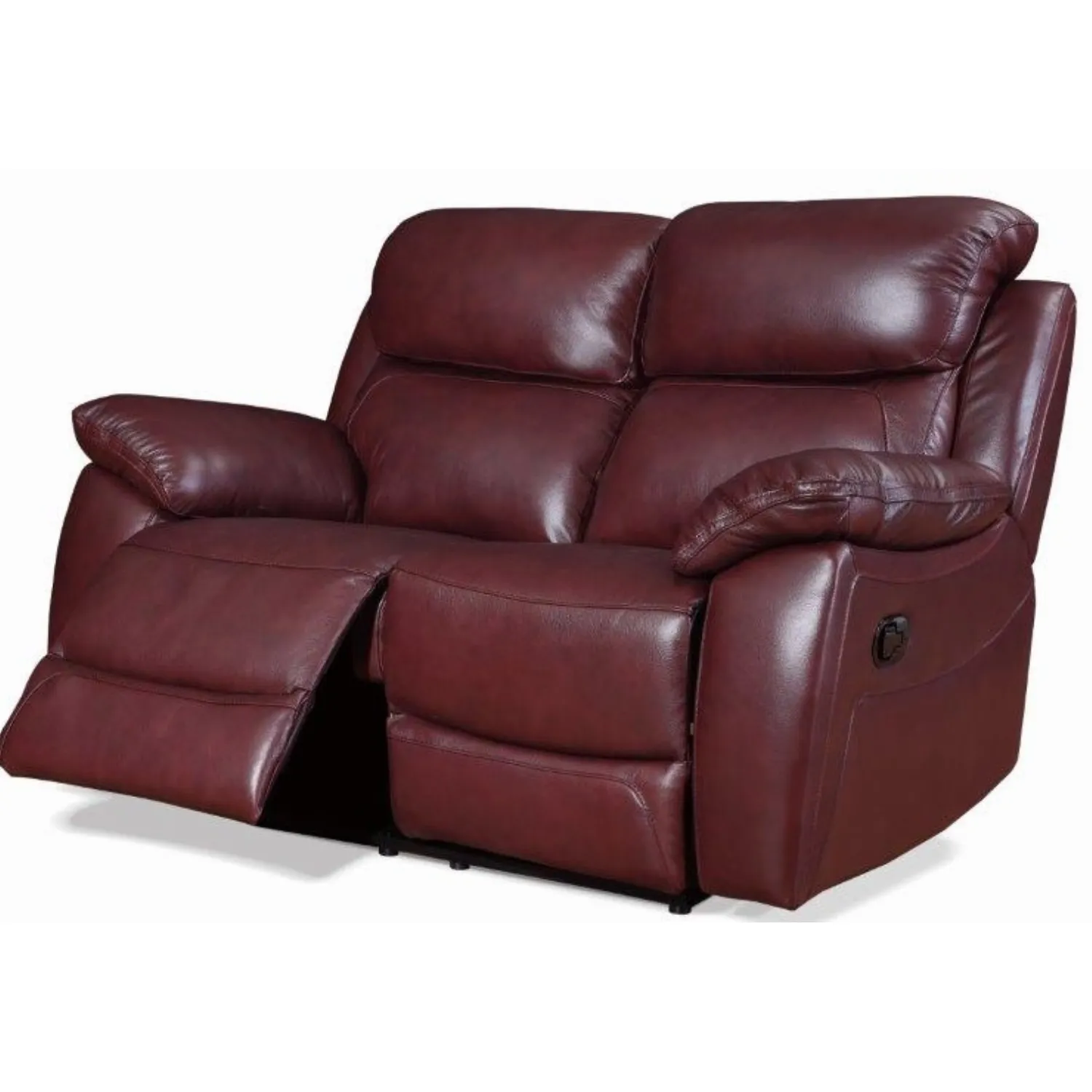 2 Seat Reclining Leather Sofa in Burgundy or Tabac Brown