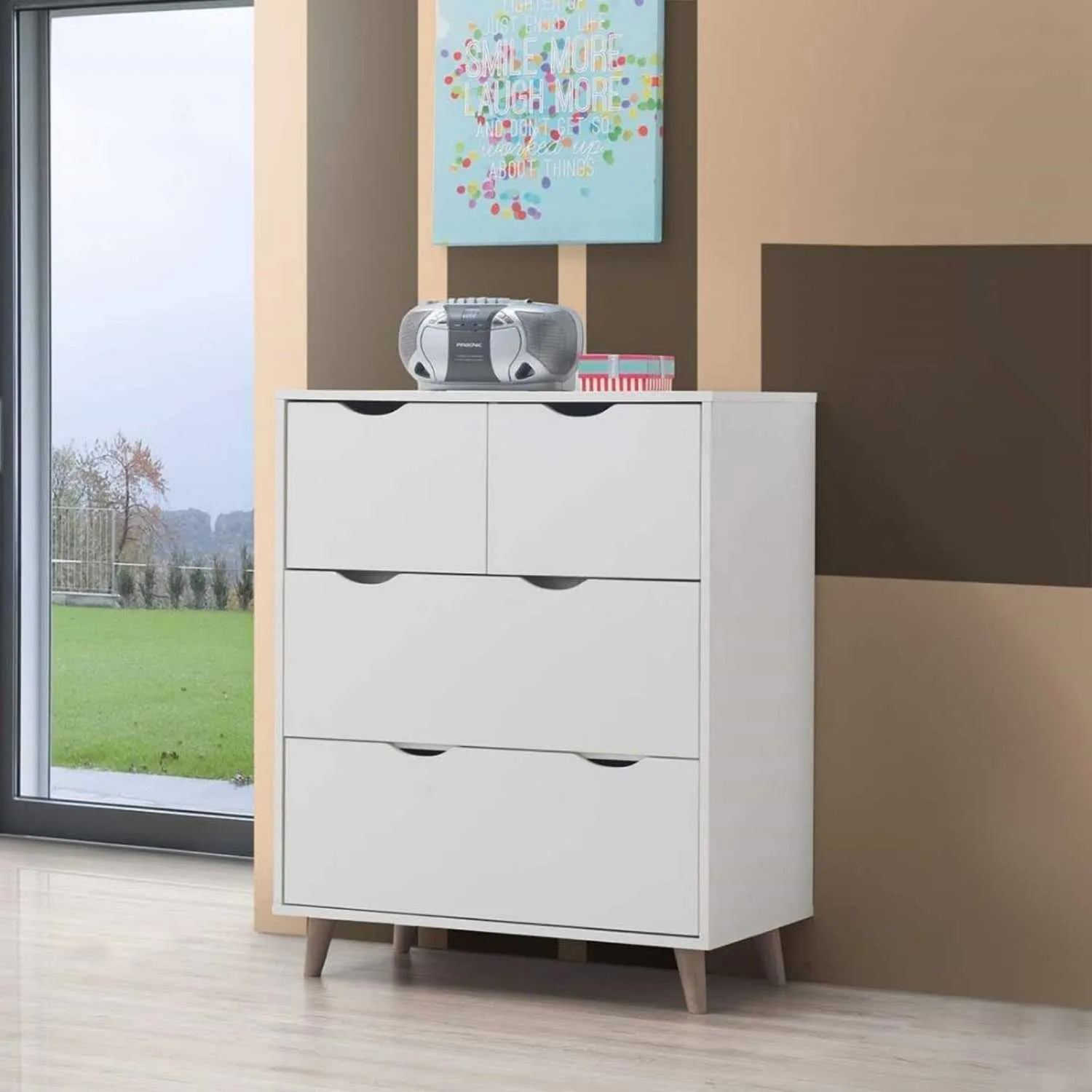 Modern Simple White 2 over 4 Chest of Drawers with Cut Out Handles 90 x 73cm