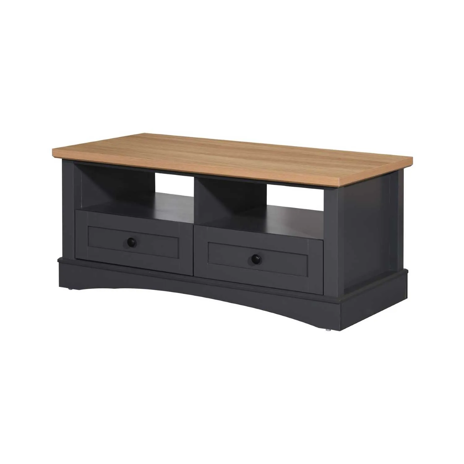Modern Style Oak Wood Deep Grey 2 Drawer Living Room Coffee Table 47 x 105cm