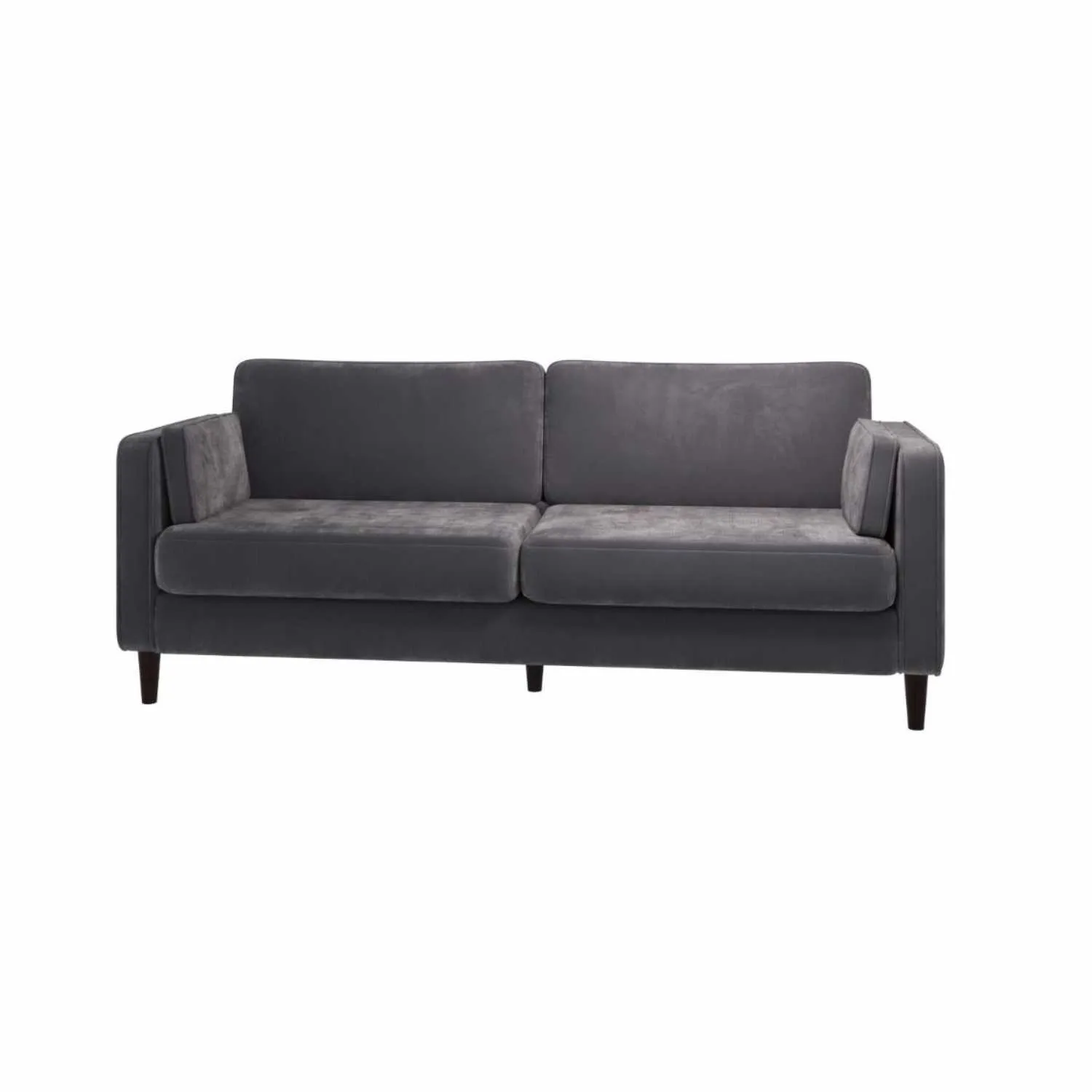Dark Grey Velvet Fabric 2 Seater Sofa Cushioned Pillow Back and Sides