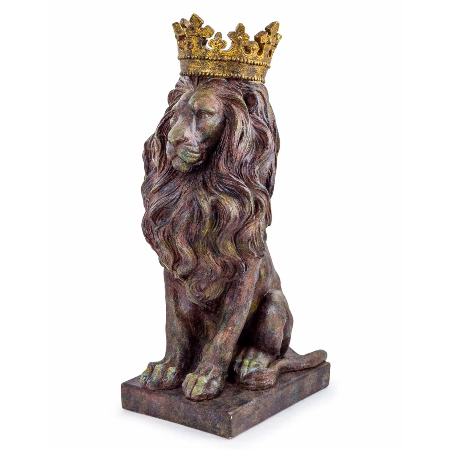 Small Rustic Bronze Effect Crowned Lion Figure