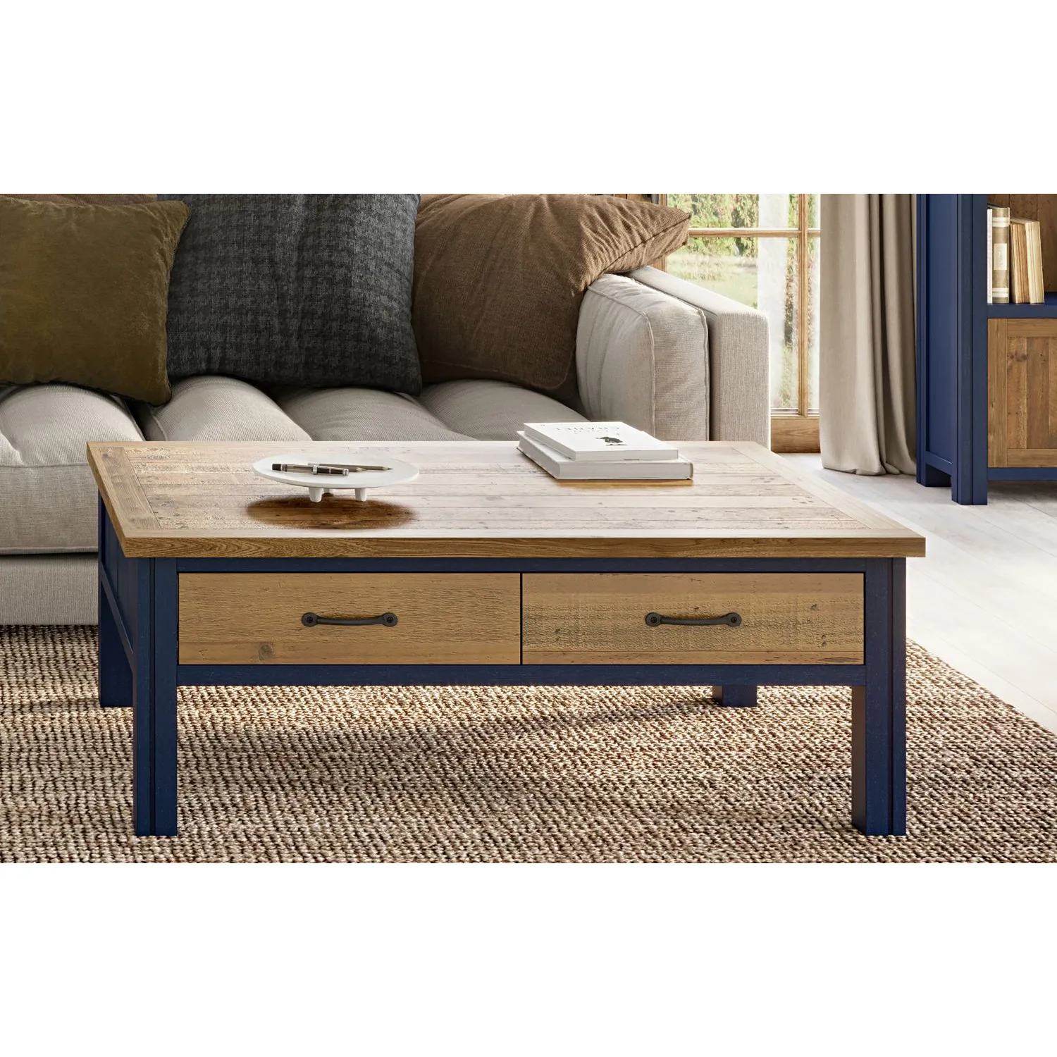 Splash of Blue Coffee Table With Four Drawers