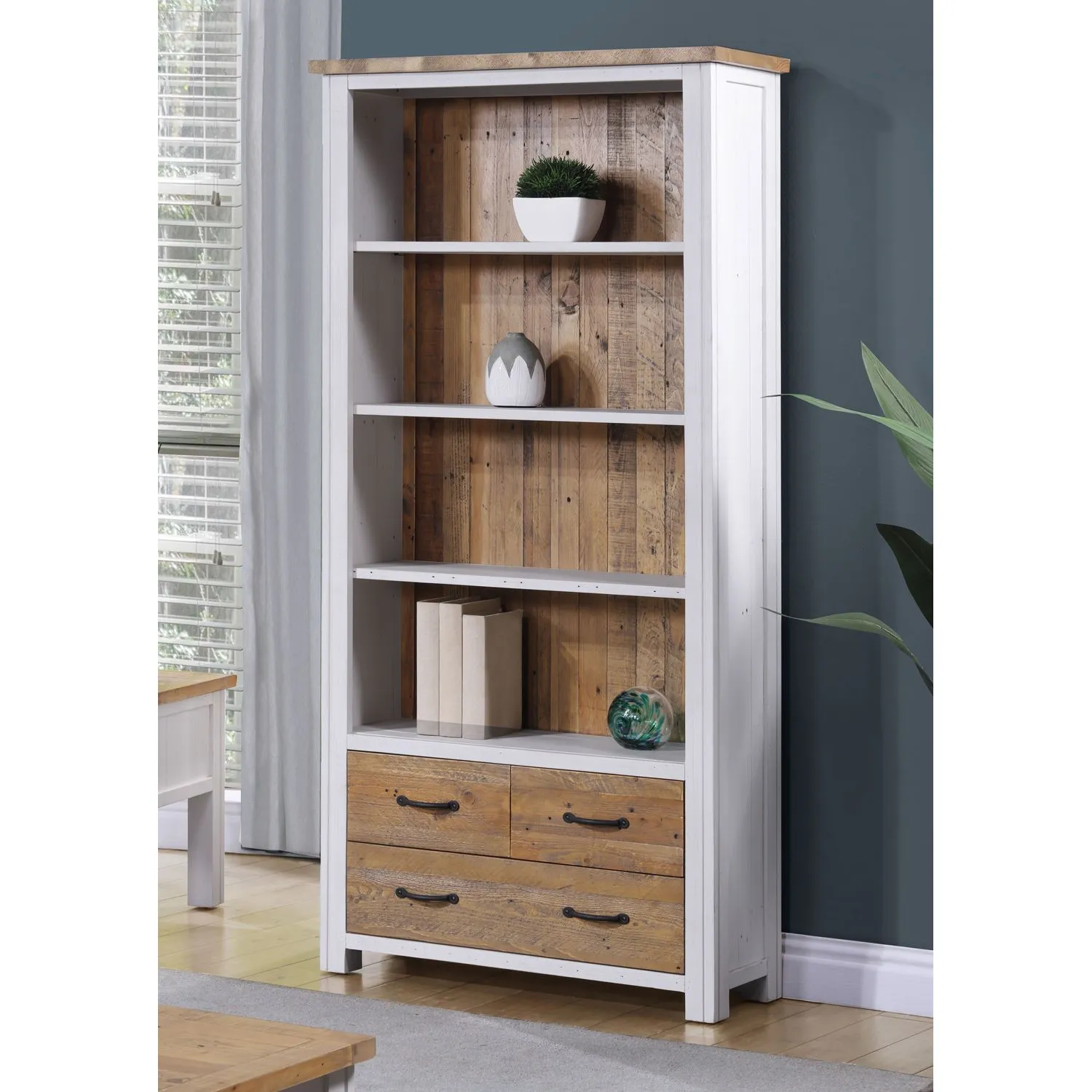 Splash of White Large Open Bookcase with Drawers