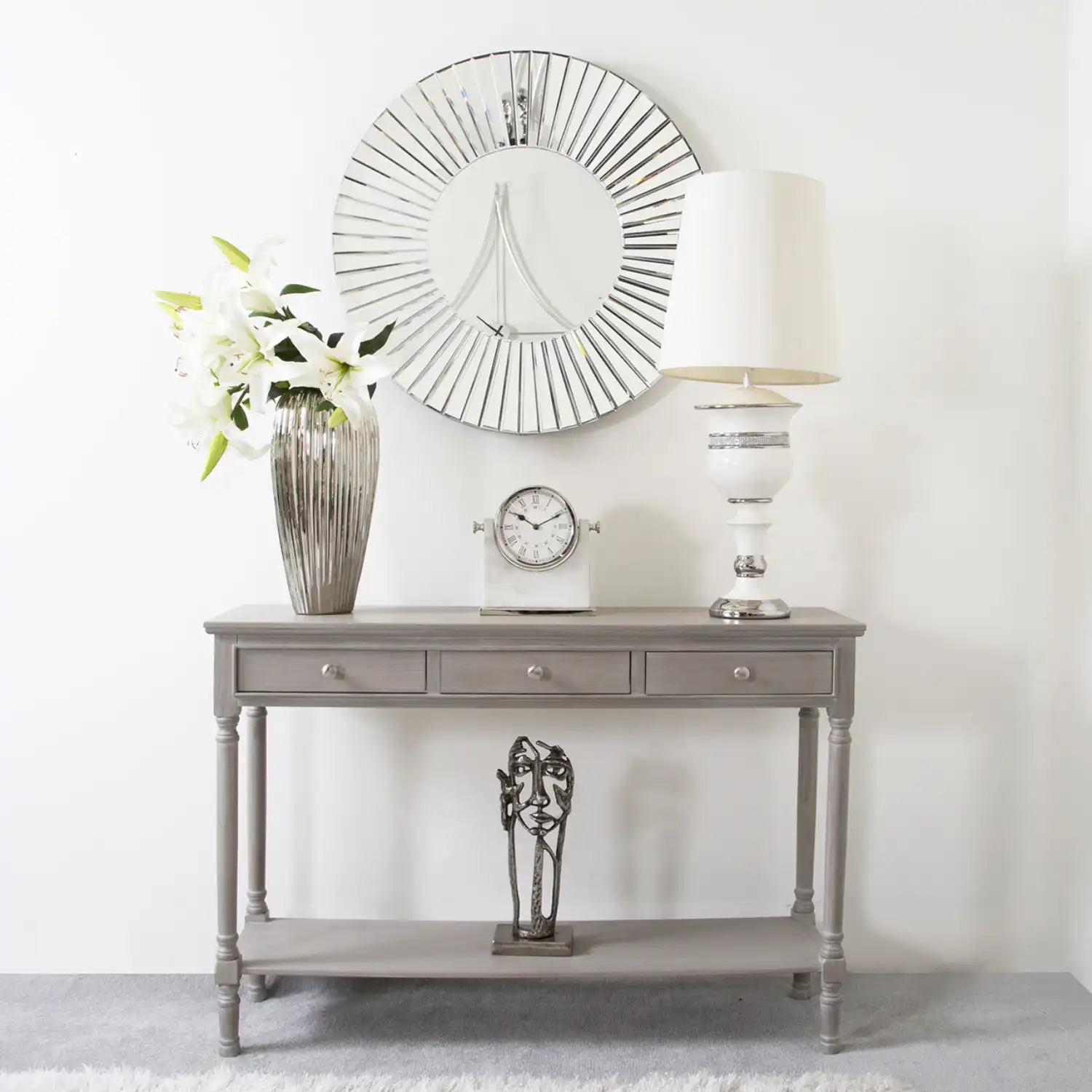Taupe Large 3 Drawer Console Table Turned Legs 120cm Wide
