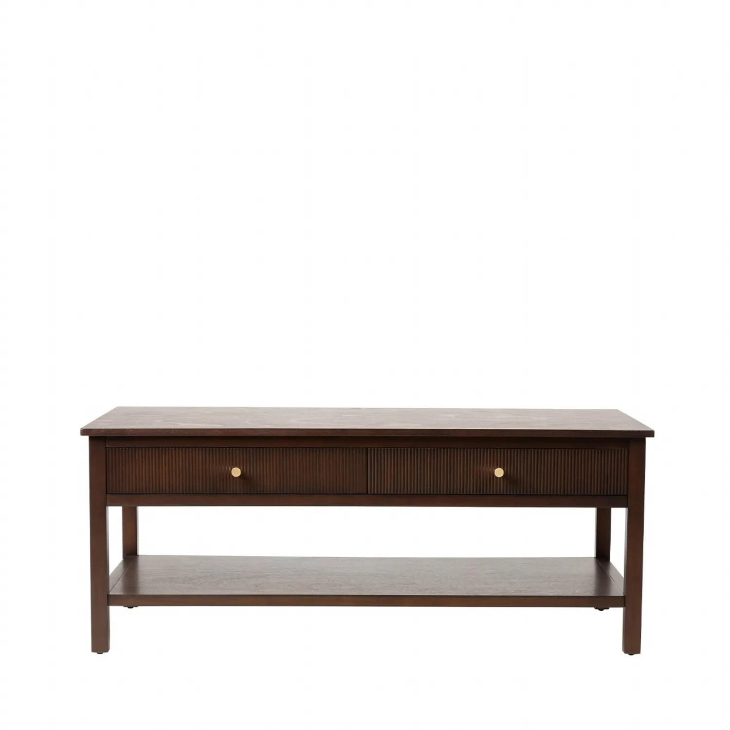 Walnut Dark Brown Wooden 2 Drawer Coffee Table with Shelf