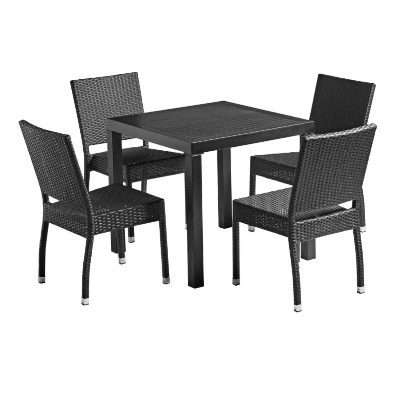 Stan Weather Resistant 80cm Black Dining Table And 4 Side Chairs